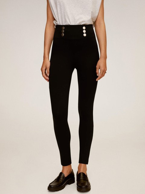 

MANGO Black Solid Skinny Fit Treggings