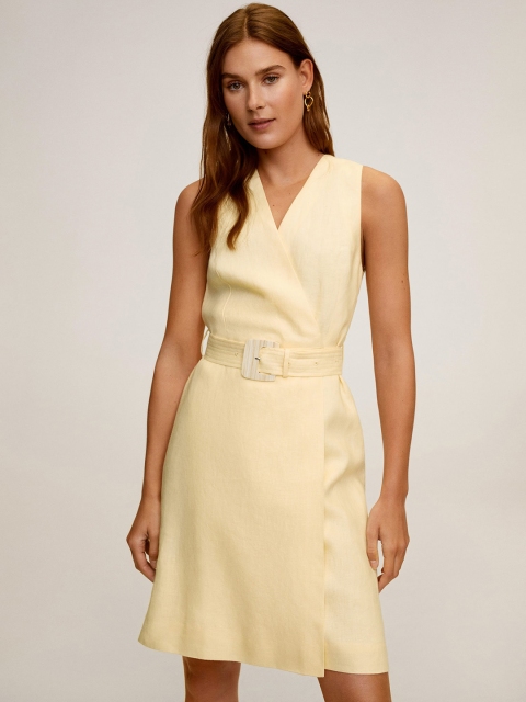 

MANGO Yellow Boreli Pure Linen Blazer Dress