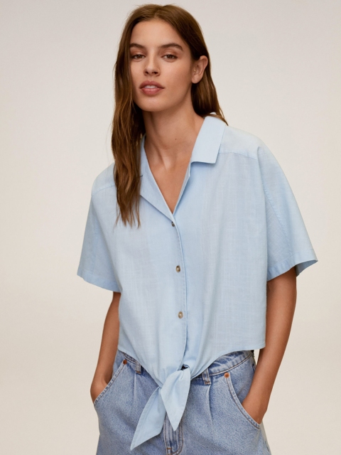 

MANGO Women Blue Regular Fit Solid Casual Shirt