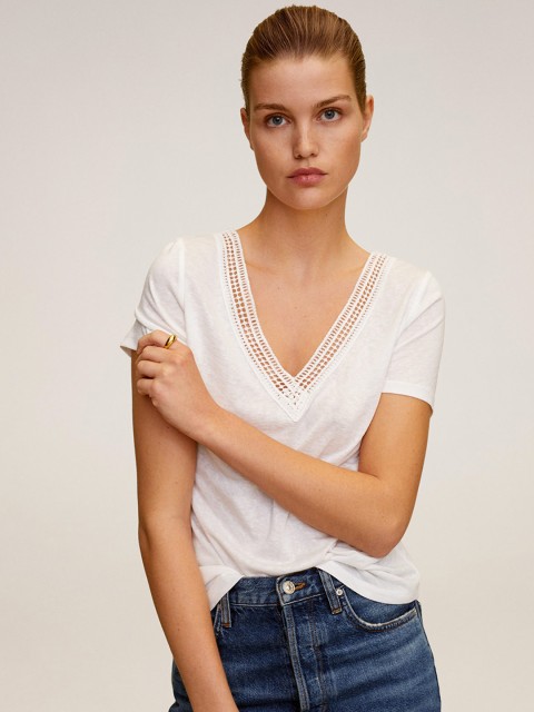 

MANGO Women White Solid Top