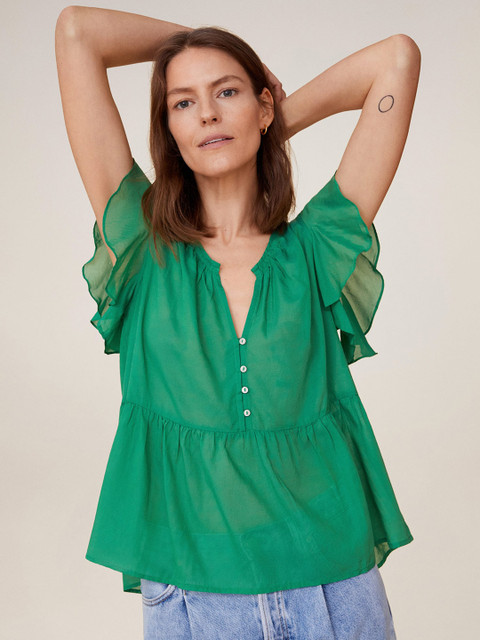 

MANGO Women Green Solid A-Line Top