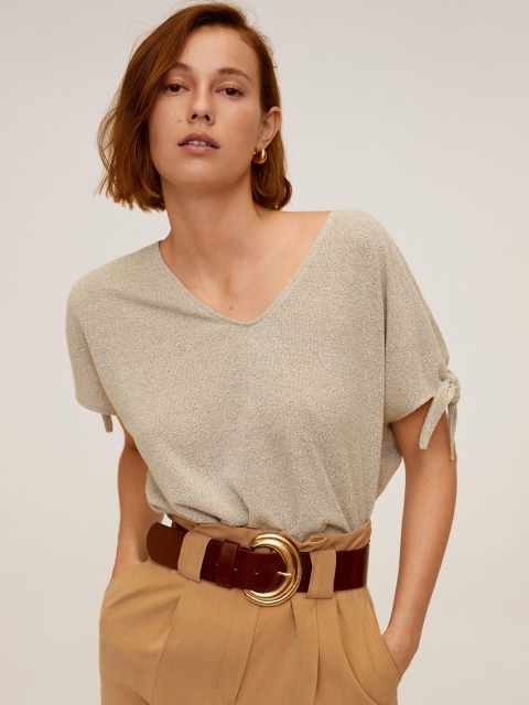 

MANGO Women Beige Solid Top