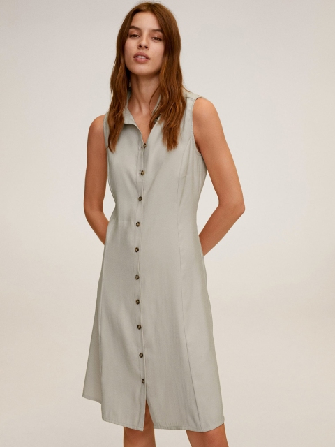 

MANGO Women Grey Solid Shirt Dress