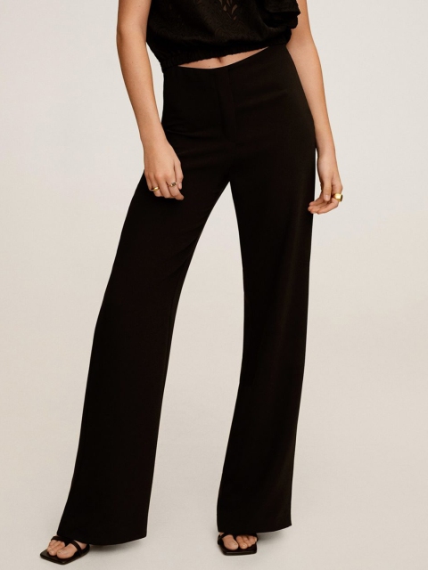 

MANGO Women Black Regular Fit Solid Parallel Trousers
