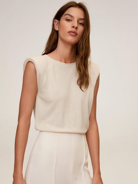 

MANGO Women Beige Solid Shimmer Top