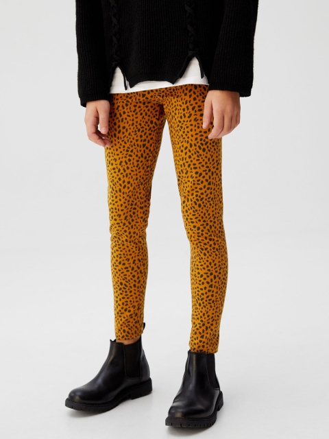 

Mango Kids Girls Mustard Brown & Black Leopard Print Leggings