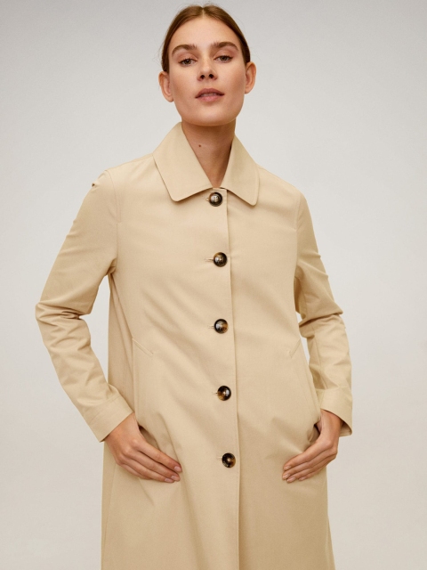 

MANGO Women Beige Solid Longline Trenchcoat