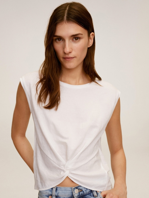 

MANGO Women White Twisted Solid Top