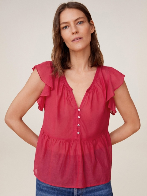 

MANGO Women Pink Solid A-Line Top