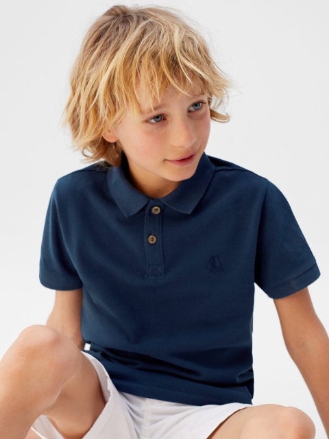 

Mango Kids Boys Navy Blue Solid Polo Collar T-shirt