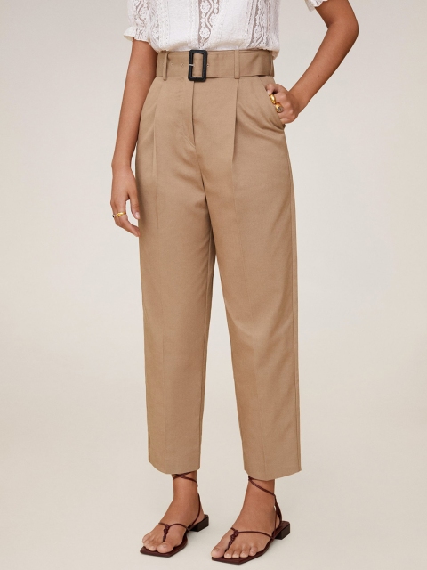 

MANGO Women Brown Straight Fit Solid Regular Trousers