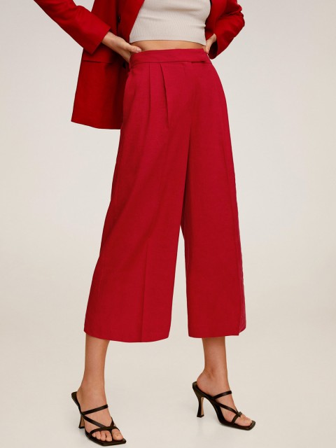 

MANGO Women Red Solid Cropped Parallel Trousers