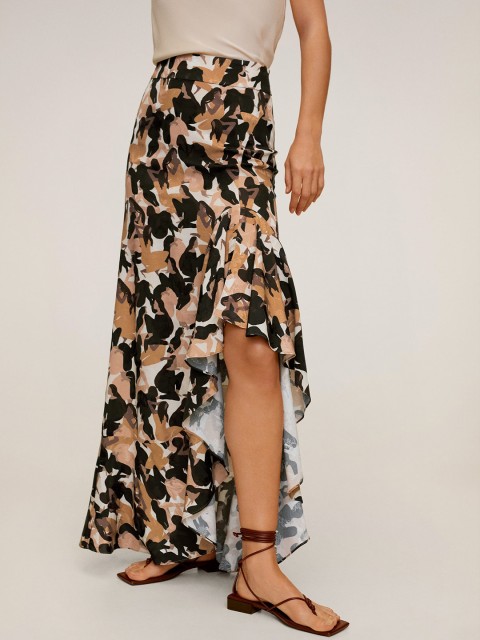 

MANGO Women Black & Beige Printed Flared Maxi Skirt
