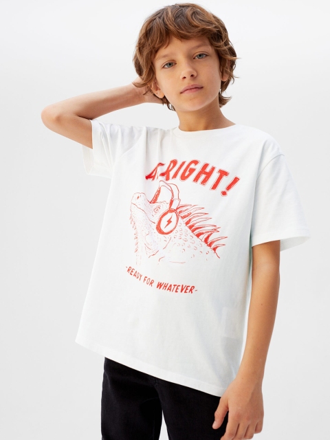 

Mango Kids Boys White & Red Graphic Print Round Neck T-shirt