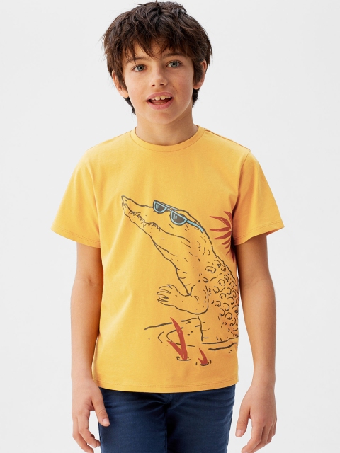 

Mango Kids Boys Mustard Yellow Crocodile Print Round Neck T-shirt