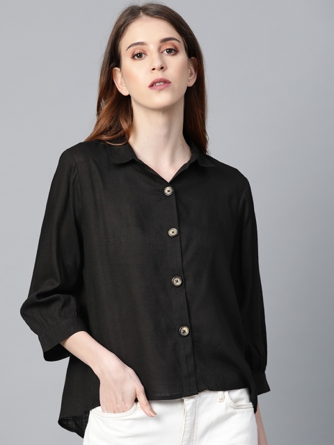 

Roadster Women Black Regular Fit Solid Casual Shirt