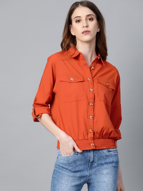 

Roadster Women Rust Orange Relaxed Fit Solid Casual Shirt