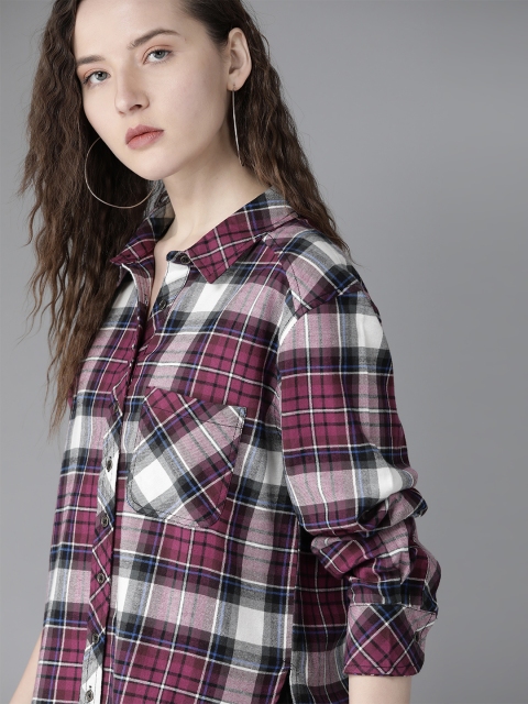 

Roadster Women Burgundy & Black Regular Fit Checked Casual Shirt