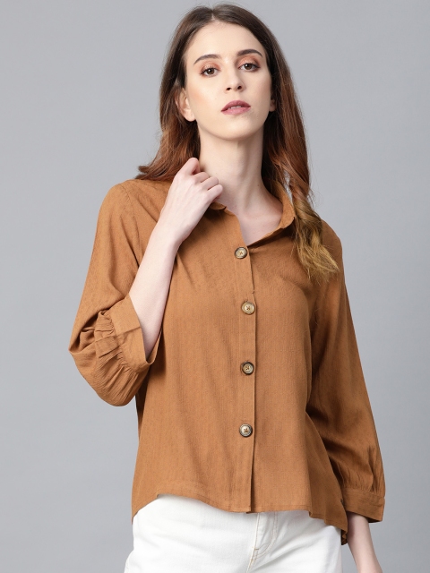 

Roadster Women Brown Regular Fit Self Design Casual Shirt