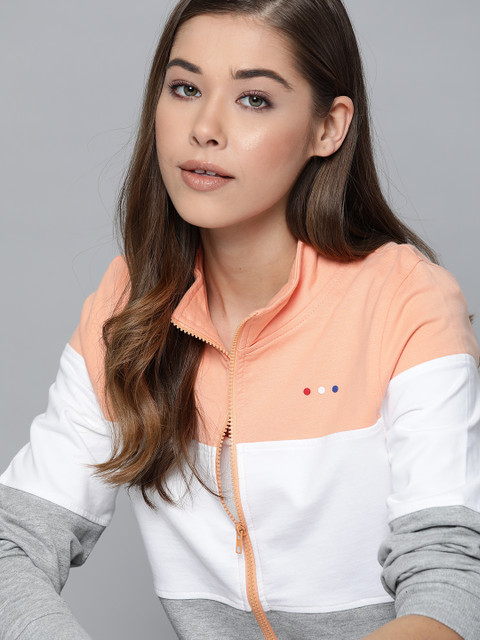 

Harvard Women Peach-Coloured & White Colourblocked Pure Cotton Sweatshirt