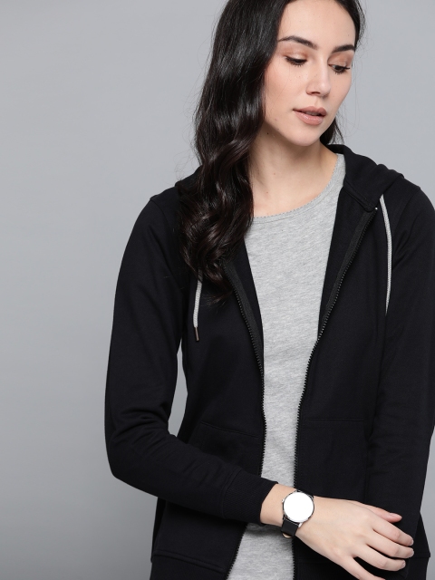 

Harvard Women Black Solid Hooded Sweatshirt