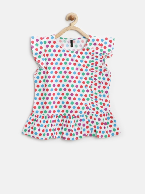 

United Colors of Benetton Girls White Printed Ruffled Top