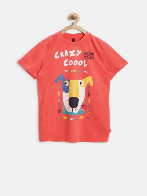 

United Colors of Benetton Boys Coral Red Printed T-shirt