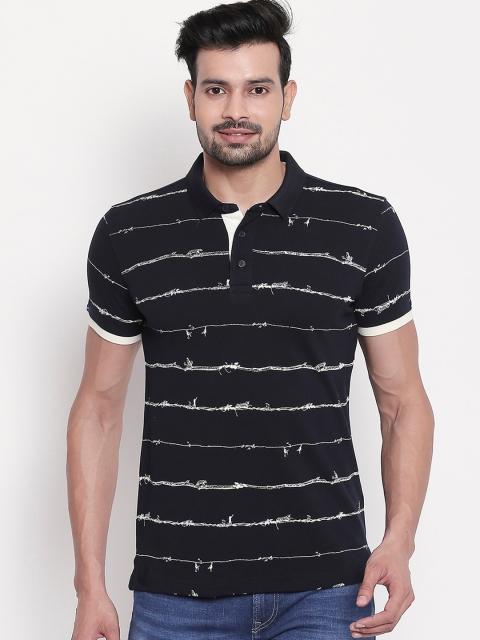 

SPYKAR Men Navy Blue Printed V-Neck T-shirt