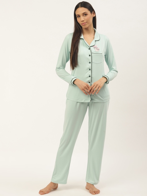

Sweet Dreams Women Sea Blue Solid Night Suit
