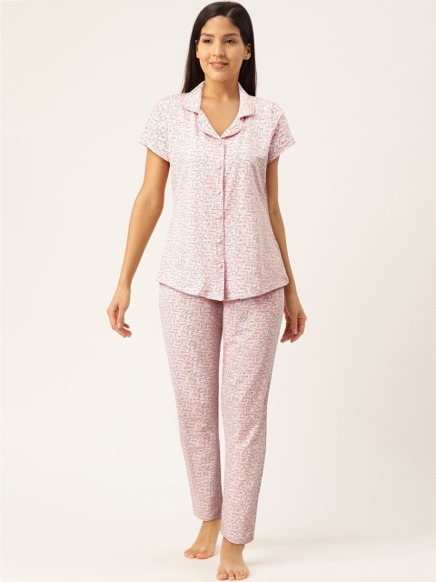 

Sweet Dreams Women Pink & Grey Typography Print Night suit