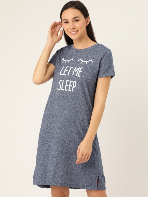 

Sweet Dreams Navy Blue & White Printed Nightdress