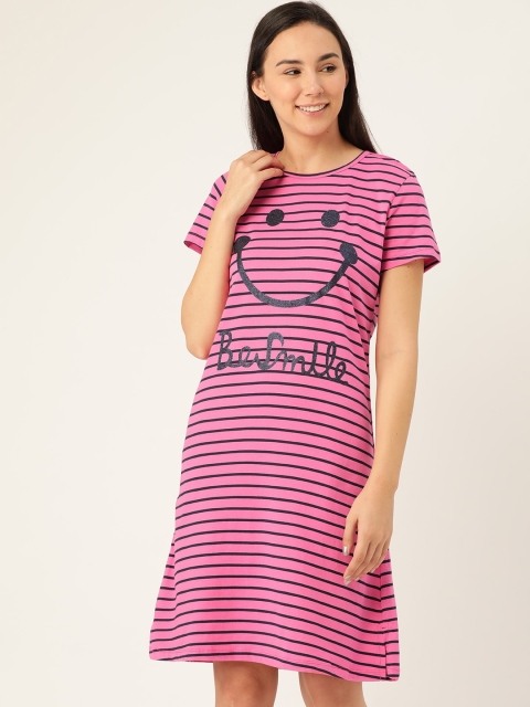 

Sweet Dreams Women Pink & Black Striped Sleep Shirt