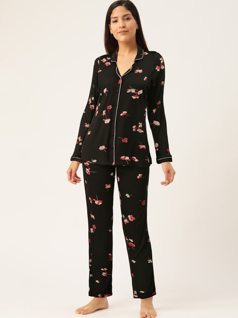 

Sweet Dreams Women Black & Red Floral Printed Night Suit