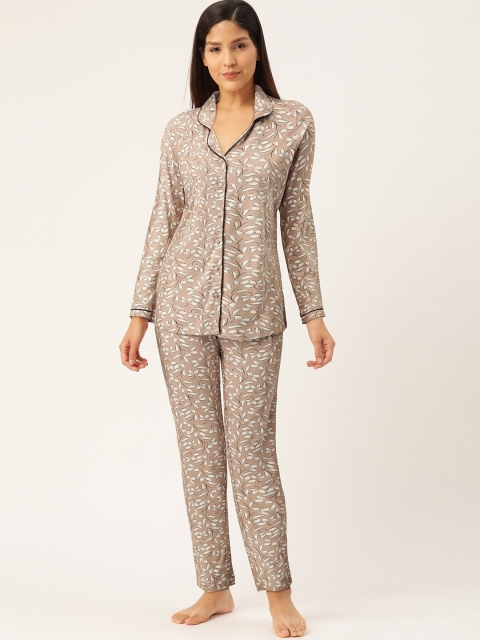 

Sweet Dreams Women Brown & Off-White Floral Print Night suit