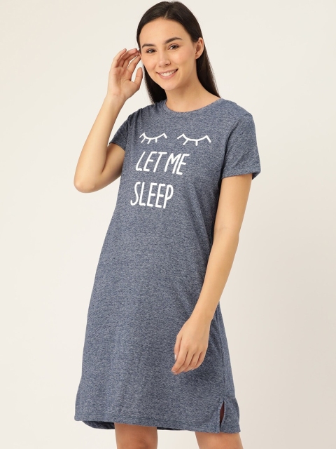 

Sweet Dreams Navy Blue & White Printed Sleep Shirt