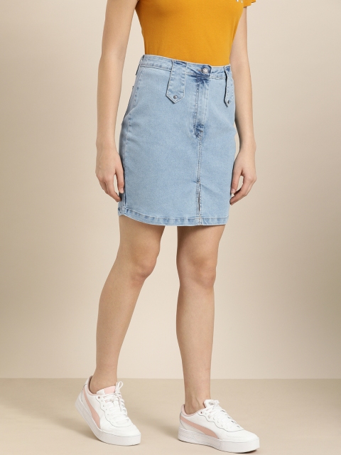

Moda Rapido Women Blue Washed Denim Straight Skirt