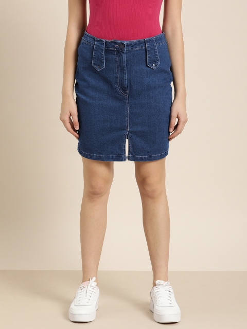 

Moda Rapido Women Blue Washed Denim Straight Skirt