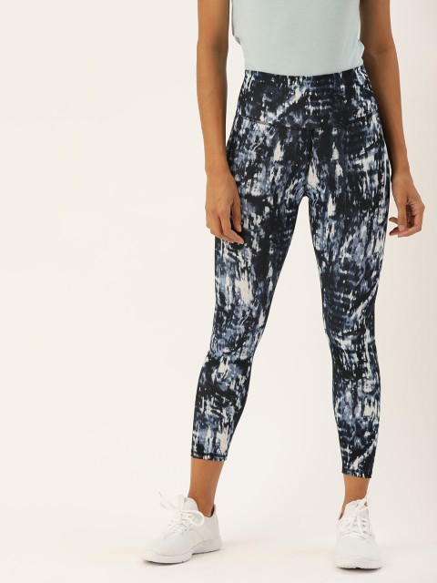 

Enamor Women Athleisure Blue & White Printed Hugged Fit Gym Training Leggings Tights