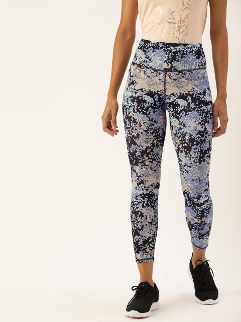 

Enamor Women Athleisure Blue Printed Hugged Fit Gym Training Leggings Tights, Multi