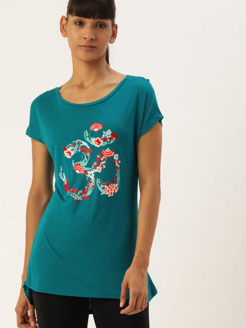 

Enamor Women Athleisure Green Relaxed Fit Round Neck Mindful T-Shirt, Blue