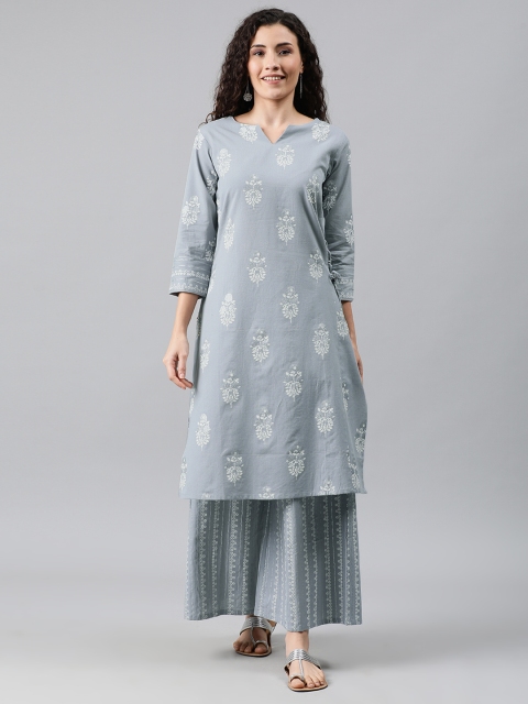 

MIMOSA Women Grey & White Printed Kurta with Palazzos