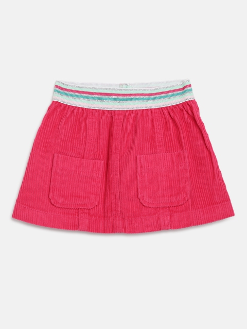 

United Colors of Benetton Girls Fuschia Solid Corduroy A-Line Pure Cotton Skirt, Fuchsia