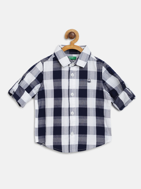 

United Colors of Benetton Boys Navy Blue & White Checked Regular Fit Casual Shirt