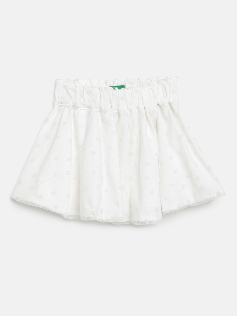 

United Colors of Benetton Girls White Heart Pattern Mesh Flared Skirt