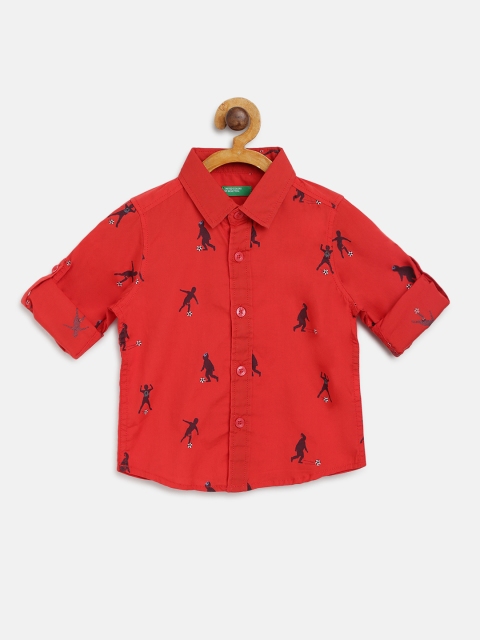 

United Colors of Benetton Boys Red & Navy Printed Blue Regular Fit Casual Shirt