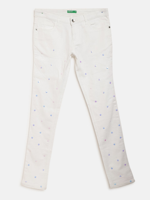 

United Colors of Benetton Girls White Mid-Rise Sequinned Clean Look Stretchable Jeans