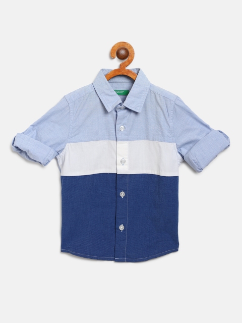 

United Colors of Benetton Boys Blue & White Regular Fit Colourblocked Casual Shirt