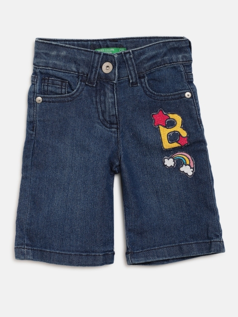 

United Colors of Benetton Girls Blue Solid Denim Culottes