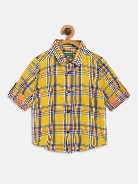 

United Colors of Benetton Boys Yellow & Blue Checked Regular Fit Casual Shirt
