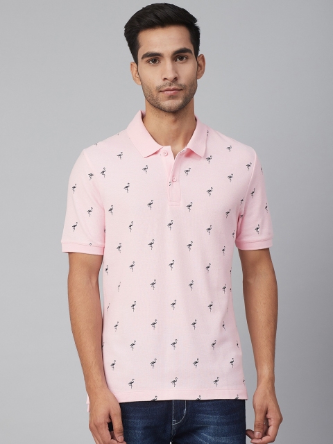 

Marks & Spencer Men Pink & Navy Slim Fit Flamingo Print Polo Collar T-shirt